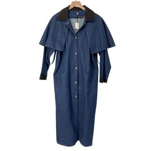 VTG 80s Western Drover's Riding Coat Corduroy Trim Blue Denim Women S Texas USA